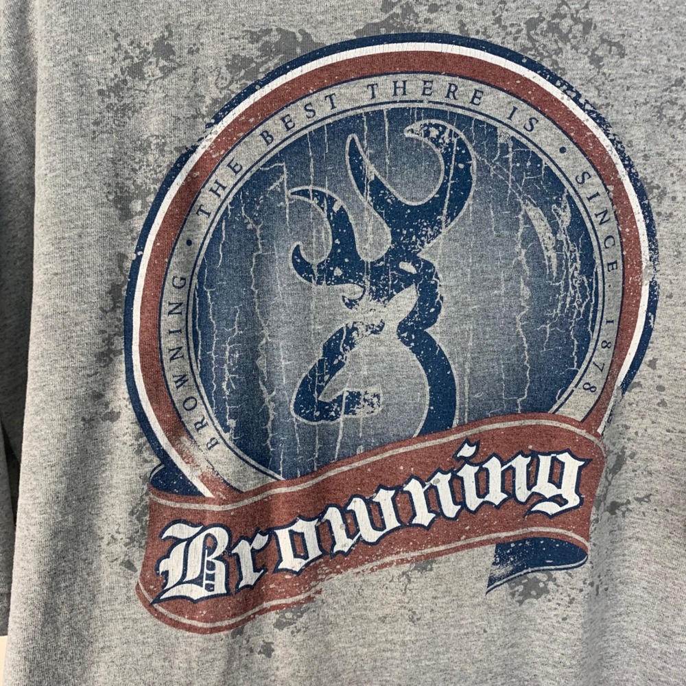 Browning XL T-Shirt Gray Excellent‎ Back Graphic Buckmark Logo Tee